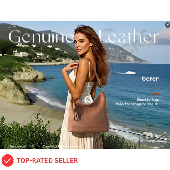 Genuine Leather Hobo Crossbody Bag Soft Slouchy Minimal Chic Classic Style - Picture 8 of 8
